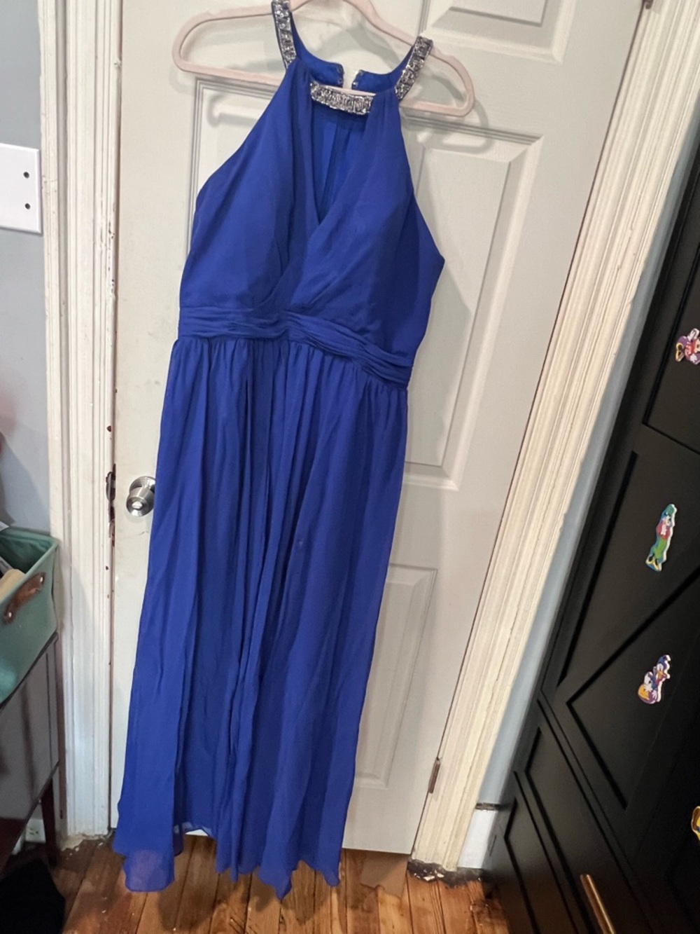 Royal Blue Beaded Halter Evening Gown